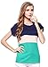 VOBAGA® Women's Loose Casual Stripe Color Collision T-Shirt Tops Blouse Green L