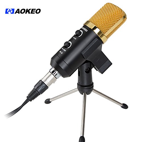 Aokeo AK-30 Professional USB Condenser Microphone with Butterfly Clip Holder, Desktop Tripod Stand, XLR Female to USB & 3.5mm Male Splitter Cable and Ball-type Anti-wind Foam Cap