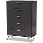 Baxton Studio Kelson Modern and Contemporary Dark Grey and Gold Finished Wood 5-Drawer Chest