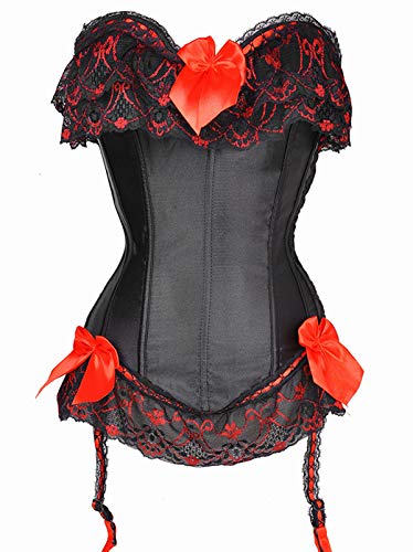 MISS MOLY Damen Vintage Vollbrust Corsage Top Schwarz Bustier Mieder Korsett mit Brokat mit Strapsen – Bild 3