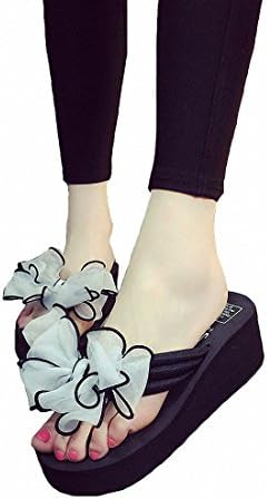 Bow Thong Jelly Shoes Woman Jelly Wedge Flip Flops Women Sandals Ladies Flat Slippers (US 5, White)
