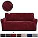 Rose Home Fashion Velvet Sofa Slipcover, Stretch Couch Covers for 3 Cushion Couch, Burgundy, Water Resistant, Pet-Friendly, High-Traffic Areas