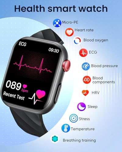 Smartwatch Reloj Inteligente Hombre con ECG+HRV：1.97'' AMOLED Smart Watch con Bluetooth Llamadas Presión Arterial BIM Temperatura Pulsera Actividad con 24H Pulsómetro Sueño Compatible iOS Android