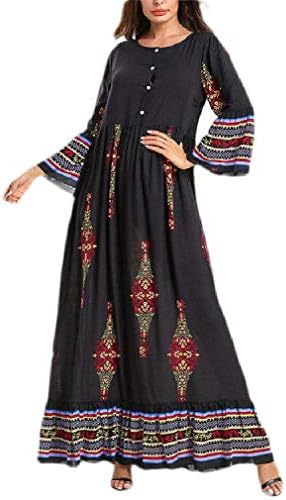 Womens Flare Sleeve Button Saudi Arabia Islamic Abaya Embroidered Muslim Dresses