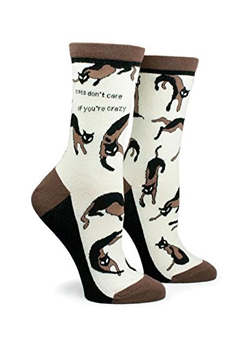 Anne Taintor Women's Patterned Cotton Crew Socks - Cats Don't Care If You're Crazy