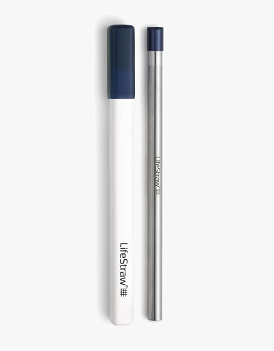 LifeStraw Sip Reusable Stainless Steel Water Filter Straw Midnight Blue