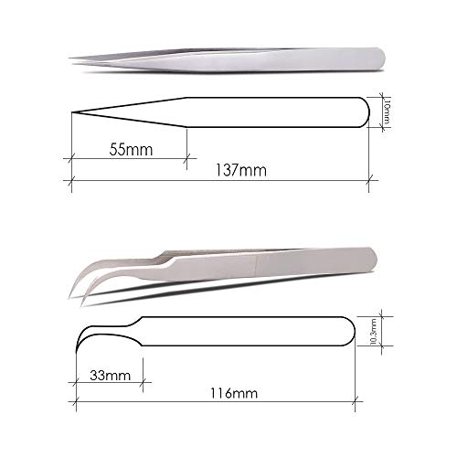 2 Pieces VETUS Straight and Curved Tip Tweezers Nipper for Eyelash Extensions Stainless Steel Tweezers Tools Precision Set Professional Tweezer for False Lash, for Single Lash and 3D-6D Volume Lashes - Thumbnail 6