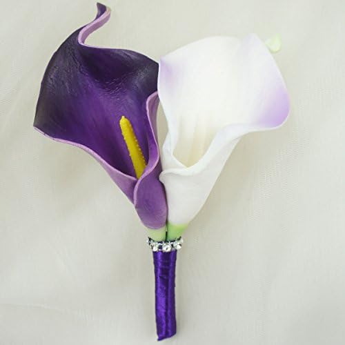 Lily Garden Real Touch Two Calla Lily Boutonniere Corsage Customize (Purple & Voilet)