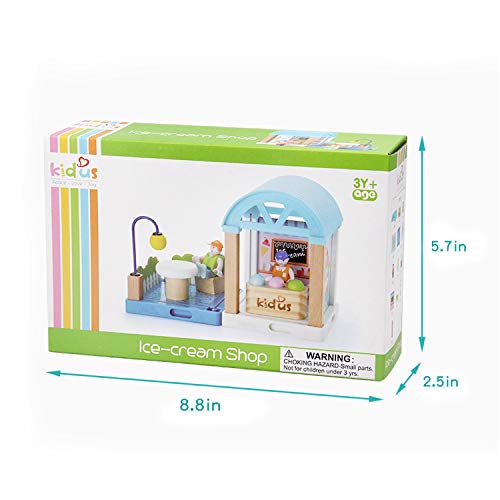 image for WOOKA Wooden Train Set Accessory - Ice-Cream Shop Dollhouse - Wooden B