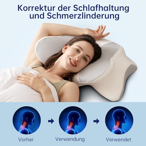 Uniency Orthopaedic Pillow with Memory Foam, Anti-Snoring Pillow, Neck Support Pillow, Ergonomic Pillow, Sleeping Pillow for Side Sleepers, Back Sleepers and Stomach Sleepers (Grey)