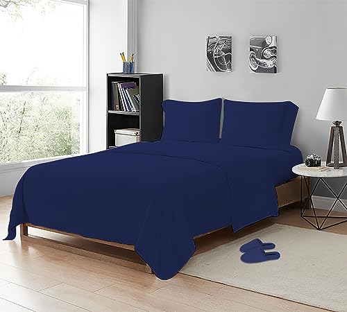 MistyMorning Flat Sheet, Soft & Premium quality Bedding & Linen, Egyptian Cotton with 200 Thread Count. (Navy, King)