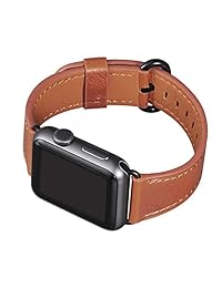 WFEAGL Compatible iWatch Band 1.654 in 1.732 in, correa de repuesto de cuero de grano superior para iWatch Series 4, Series 3, Series 2, Series 1, Sport, Edition (correa marrón + adaptador negro, 1.654 in 1.732 in)