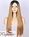 K’ryssma Ombre Synthetic Wig M03800 - Full Machine Made Long Straight Blonde Wig Black Roots Middle Parting Cheap Wigs for Women 22 inches + Wig Cap