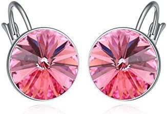 18k White Gold Plated Swarovski Crystals Zirconia Dangle Leverback drop Earrings (Pink)