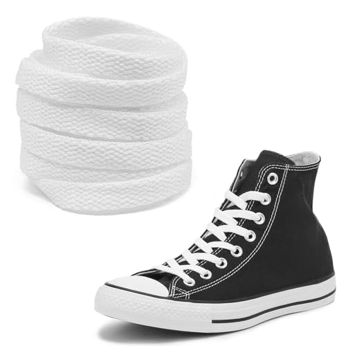 UamGlsob Long Shoe Laces for Converse High Top Sneakers, 5/16‘’ Flat Cotton Premium Extra Long Shoelaces Replacement Strings