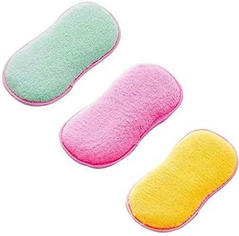 2Pcs Antibacterial Kitchen Scouring Pads Double Sided Scrubbing Sponges Scourer Non Odor Dish Scrubber Brush for Non Stick Pans Pots Cookware, 1 Pink+1 Green+1 Yellow
