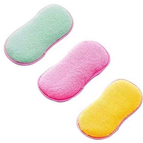 2Pcs Antibacterial Kitchen Scouring Pads Double Sided Scrubbing Sponges Scourer Non Odor Dish Scrubber Brush for Non Stick Pans Pots Cookware, 1 Pink+1 Green+1 Yellow