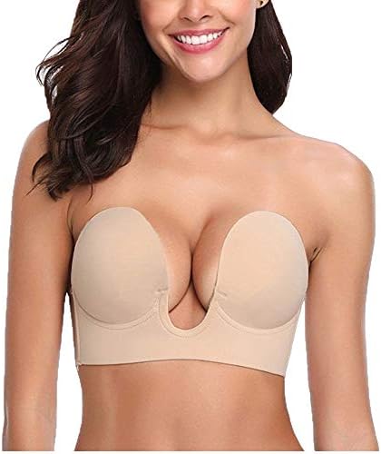Adhesive Bra U Plunge Strapless Invisible Bra Backless Sticky Bra Push Up for Women or Girls Wedding Parties