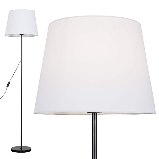 Modern Standard Floor Lamp In A Black Metal Finish With A Large