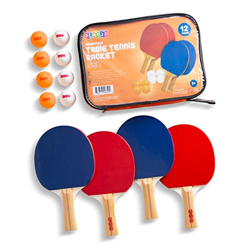 image for Play22 Ping Pong Paddle Set - 4 Table Tennis Paddles and 8 Ping Pong B