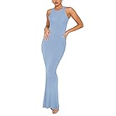 REORIA Women's Basic Summer Sexy Lounge Tank Long Dress Elegant Sleeveless Halter Neck Bodycon Maxi Dresses
