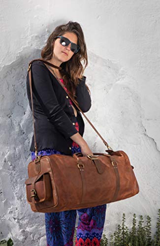 Leather Native New Large Men's Leather Vintage 24" Duffle Luggage Weekend Gym Overnight Travel Bag Great Gift For Men And Women Summer Sale! - Thumbnail 7