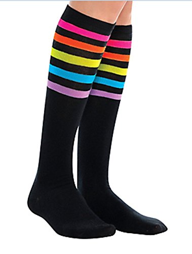 Standard Knee High Socks with Rainbow Stripes Sports Costume Party Apparel, Fabric, 19".