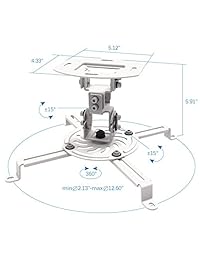 proht universal soporte para proyector de techo (05460, el monte accesorios), compatible con la mayoría 2.1"-12.6" Proyector, carga max 29.7lbs, + 15 ~ -15 ° de inclinación, + 15 ~ -15 ° Giro, 360 ° Rotate, 5.9" Perfil de montaje