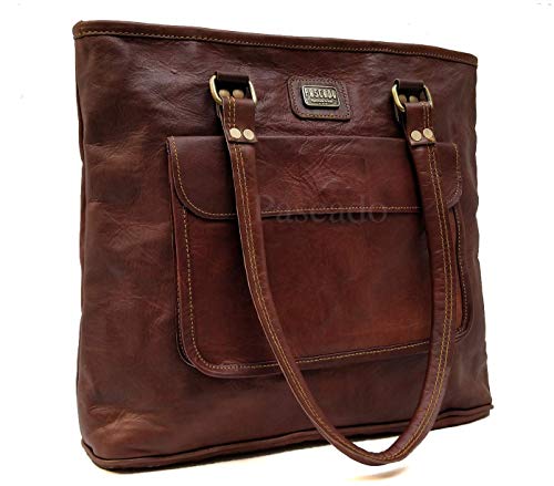PASCADO leather tote bag purse satchel shoulder bag with zipper handbags for women brown handmade