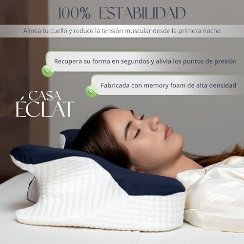 CASA ÉCLAT Almohada Cervical Ortopédica de Memory Foam Almohadas Cervicales Ortopédicas para Dormir Soporte Ergonómico Hipoalergénica