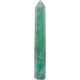 Apengshi 1PCS Natural Crystal Green Fluorite Tower 5.9"-6.3" (15-16cm) 6 Faceted Single Point Prism Healing Crystal Wand for Meditation Reiki Chakra Therapy
