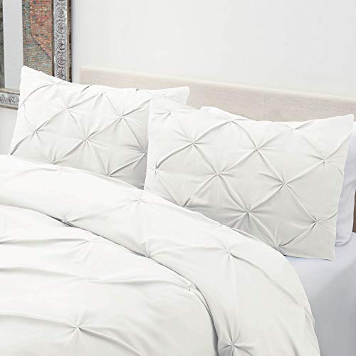 Nestl White Duvet Cover Queen Size Pintuck Queen Duvet Cover Set, 3