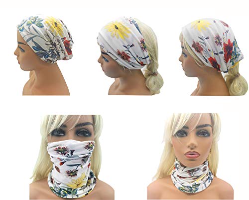 HONENNA Flower Printed Cotton Beanie Women Turban Headband Chemo Cap (2 Pack Set 13) - Thumbnail 3