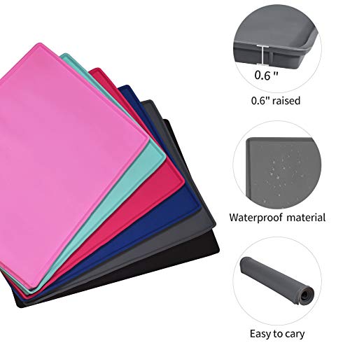 EIOKIT Dog Food Mat, Silicone Waterproof Dog Cat Food Tray, Non Slip Pet Bowl Mats Placemat, Size (24"x16") 0.6" Raised Edge Made from FDA Food-Grade Silicone