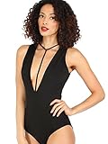 Verdusa Women's Sleeveless Sexy Deep V Neck Bodice Leotard Clubwear Bodysuit