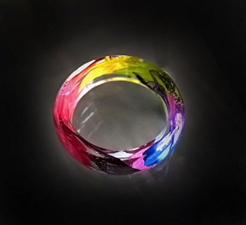 Rainbow Resin Flower Ring, Real flower Ring, Terrarium Jewelry, Nature inspired, nature engagement rings, resin nature, pressed flower ring