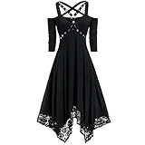 Women Punk Midi Dress Half Sleeve Cold Shoulder