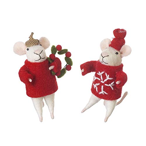 Heaven Sends Duo Of Standing Felt Mice Christmas Home Decorations