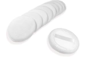 LOOKSEVEN 10pcs Powder Puff Cotton Cosmetic Powder Face Makeup Puffs Pads with Ribbon for Loose and Foundation 2.36 inch. (White)