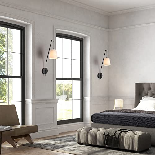 Plug in Wall Sconces Set of Two, Wall Lamps for Bedrooms Set of 2, Black Farmhouse Wall Mounted Lights for Bedside, Living Room, Rustic Sconces Wall Lighting Fixtures with 59inch On/Off Switch Cord