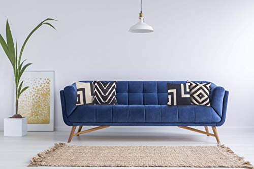 Hermosa Collection Geometric Decorative Throw Pillow Covers (4 Pc. Set) 18 x 18 Cotton Linen Squares Boho Neutral Colors Living Room Bedroom Patio Decor Couch Sofa and Bed Accessories