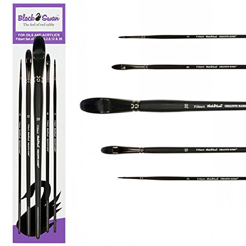 Black Swan Synthetic Red Sable Brush Long Handle Filbert Set of 5