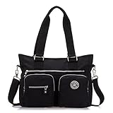 Tiny Chou Multipurpose Water Resistant Premium Nylon Tote Handbag Cross Body Shoulder Bag for Women,Medium,Black
