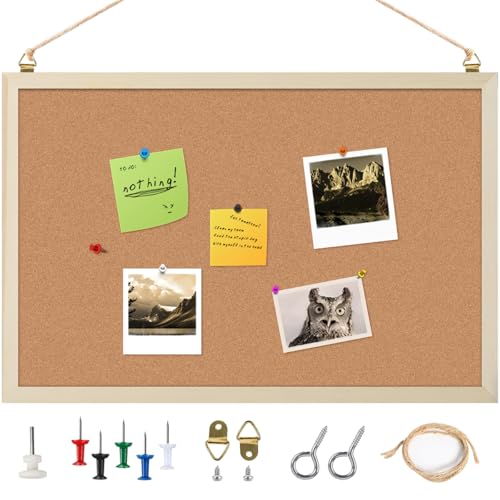 Tablero de Corcho para Pared Tablero de Mensajes Suave Tablones de Anuncios Colgante Pizarrón de Corcho con 5 Chinchetas Corkboards Enmarcado Tablón de Fotos Funcional para Oficina Hogar Aula(60*40cm)