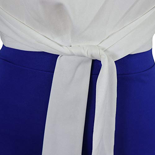 Desirepath Women Two Piece Outfits Sets Tie Knot Front Short Sleeve Printed Top Long Pants Sets Blue