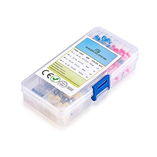 100pcs Solder Seal Wire Connectors,Heat Shrink Butt Connectors Terminals Waterproof Insulated Electrical Wire Terminals,Automotive Marine Wire Splices