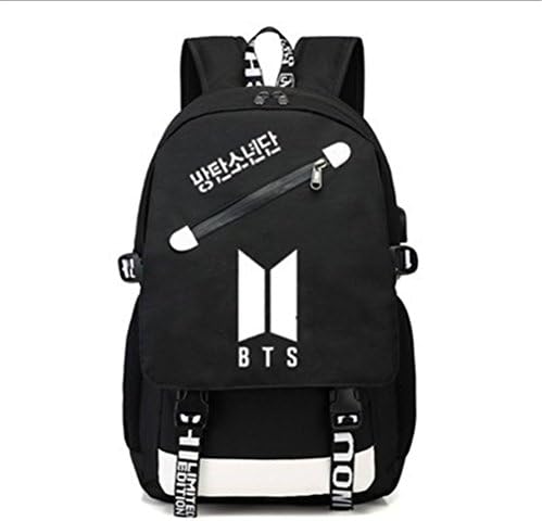 Topromise Nylon Kpop BTS casual backpack girls daypacks bag student school bag bookbag college shoulder bag black1