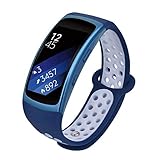 VIGOSS Compatible Gear Fit2 Band/Fit 2 Pro Band, Soft Silicone Watch Band Fitness Wristband Sport Replacement Strap for Samsung Gear Fit 2 Pro SM-R365 & Fit 2 SM-R360 Smartwatch(Blue/White)