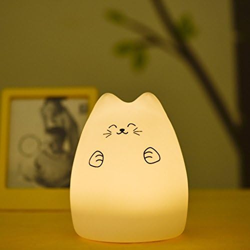 LYWOO Baby Night Light USB Rechargeable Silicone Night Lamp with 7-Color Mood Light, Sensitive Tap Control (Smiley Cat)