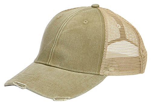 Adams mens 6-Panel Pigment-Dyed Distressed Trucker Cap(OL102)-KHAKI/ TAN-OS